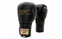 Премиальные тренировочные перчатки на липучке UFC (Чёрные 14 Oz)