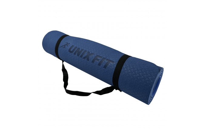 Коврик для йоги и фитнеса UNIX Fit двусторонний, 180 х 61 х 0,8 см, двуцветный, голубой